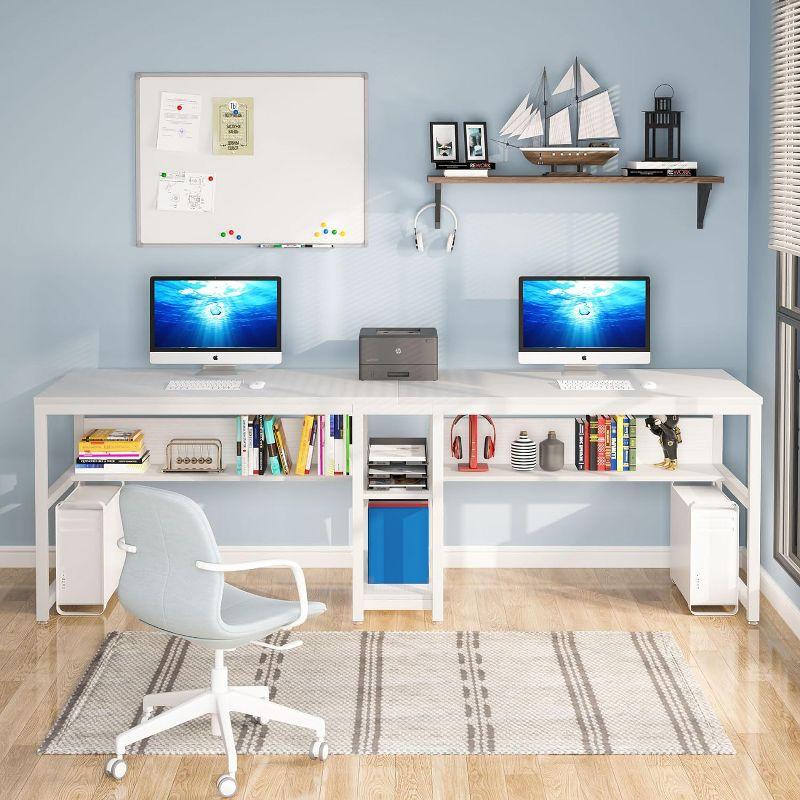 Tribesigns Two Person Desk with Bookshelf, 78.7 Computer Office Double Desk, Writing Desk Workstation with Shelf for Home Office