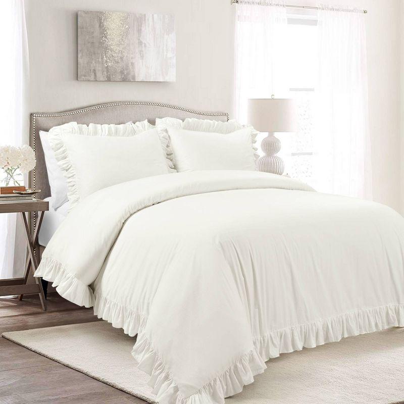 Lush Décor 3pc California King Reyna 100% Cotton Duvet Cover Set White: Elegant Bedding with Inner Ties & No Fill