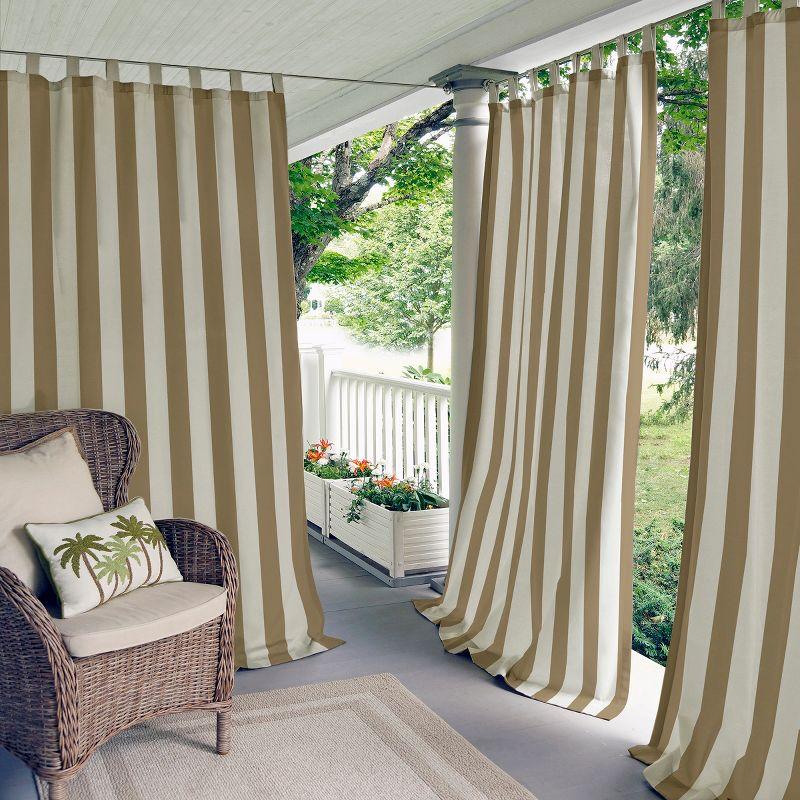 Natural Stripe Polyester Tab Top Indoor/Outdoor Curtain Panel