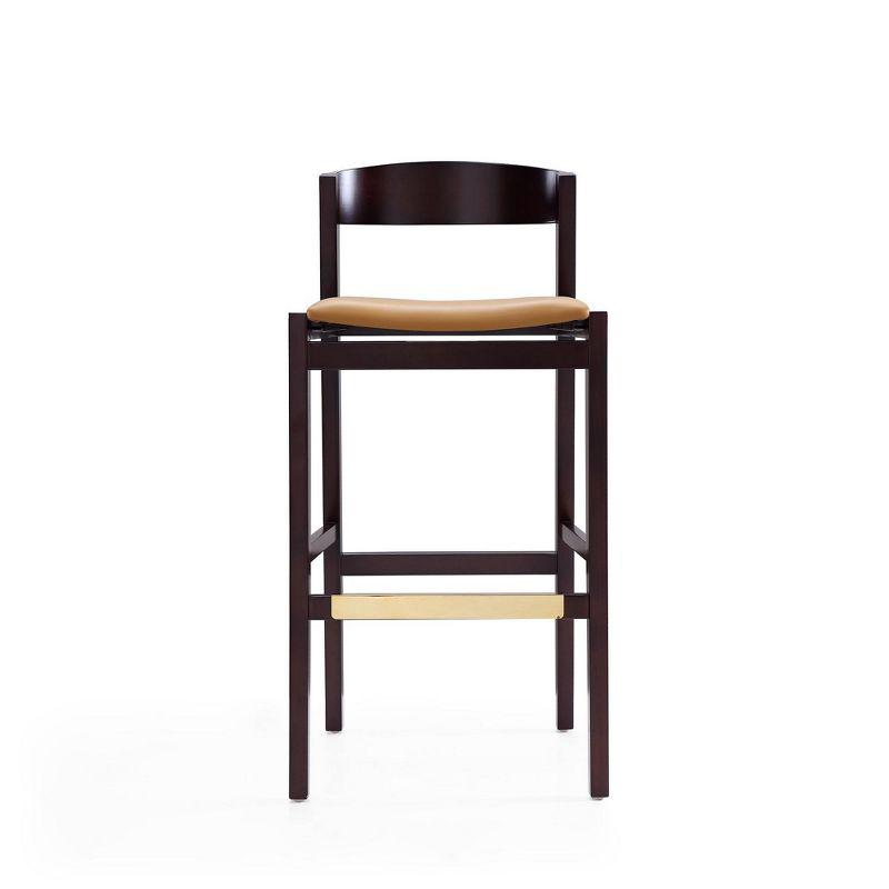 Camel Faux Leather and Dark Walnut Beech Wood Barstools, Set of 2