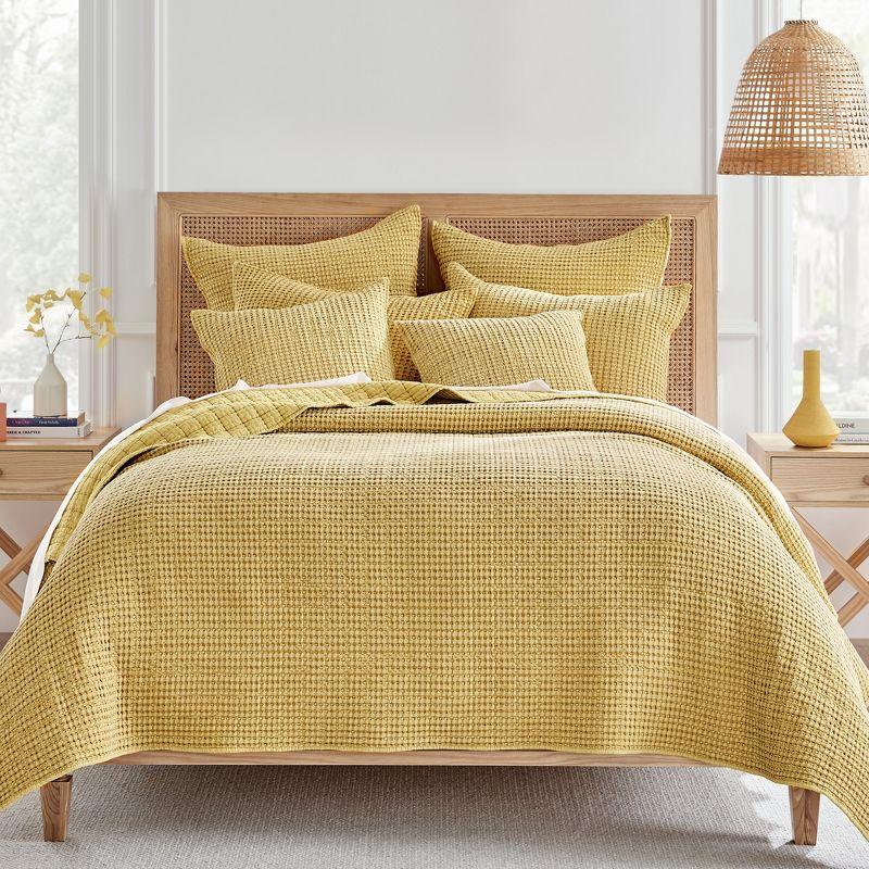 Ochre Twin Microfiber Waffle Quilt Set