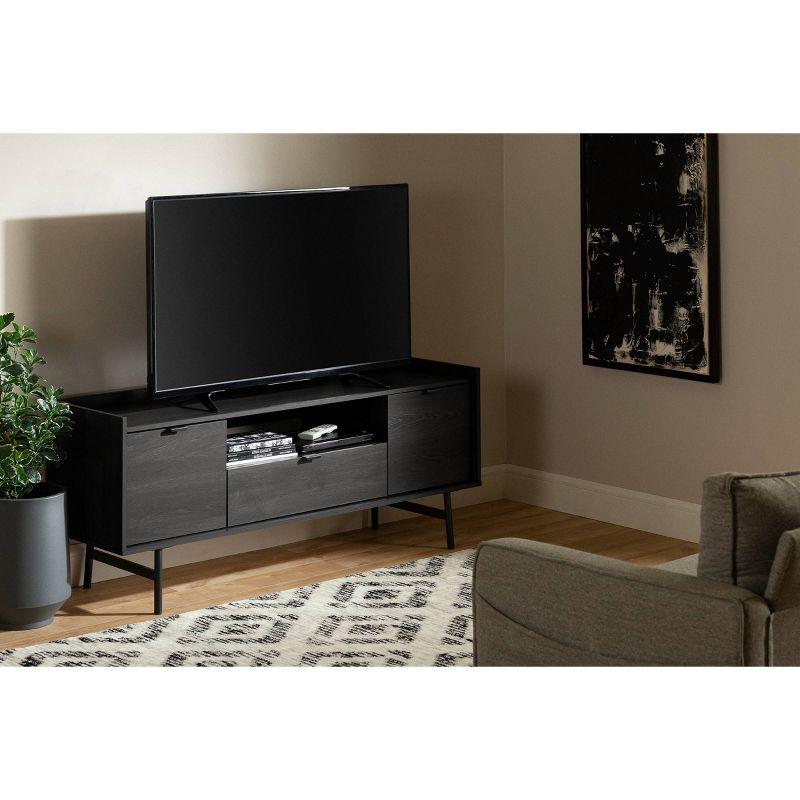 South Shore City Life TV Stand for TVs up to 75" Gray Oak: Laminated Particle Board, Storage Shelves, Modern Design