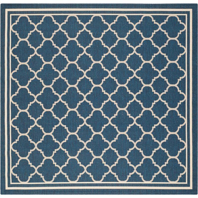 Reversible Navy & Beige Geometric Synthetic 4' Square Rug