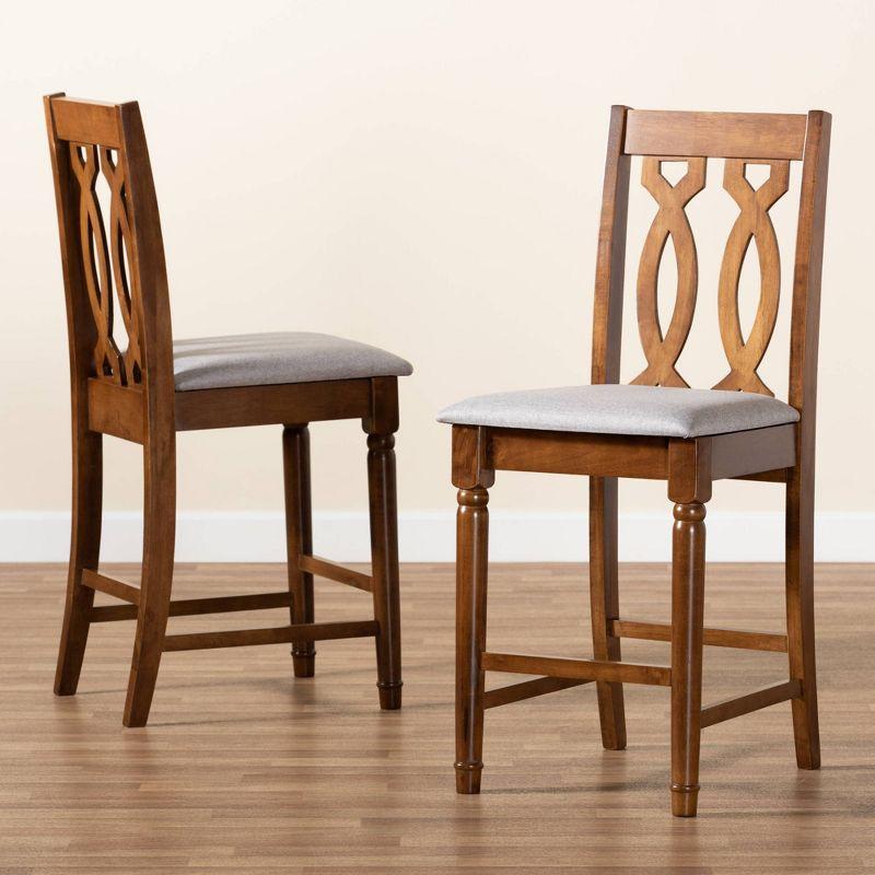 2pc Darcie Wood Counter Height Barstool Set Gray/Brown - Baxton Studio: Upholstered, Oak Frame, Fixed Height