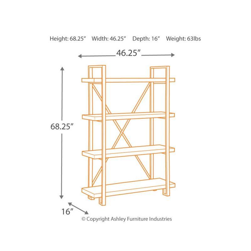 Signature Design by Ashley Forestmin Bookcase Brown/Black: Modern Ladder Style, 4 Fixed Open Shelves, Metal Frame