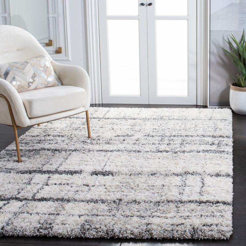 Ivory Square Plush Shag 5'3" Synthetic Area Rug