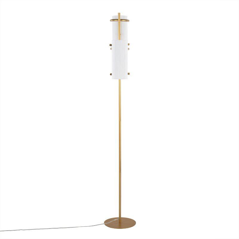 LumiSource Rhonda Floor Lamp: Dual Can Lights, White Plastic Shades, Gold Metal Base, 71" Height