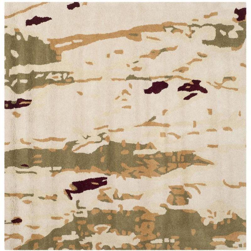 Bella Beige and Green Hand-Tufted Wool Area Rug, 5' x 5'