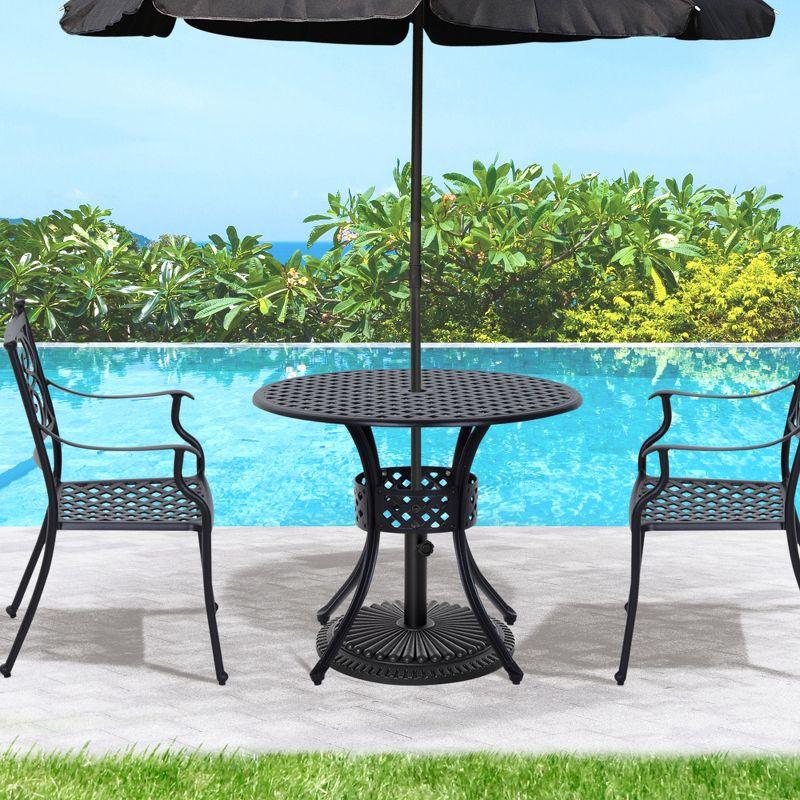 Classic 33" Black Cast Aluminum Round Bistro Table with Umbrella Hole