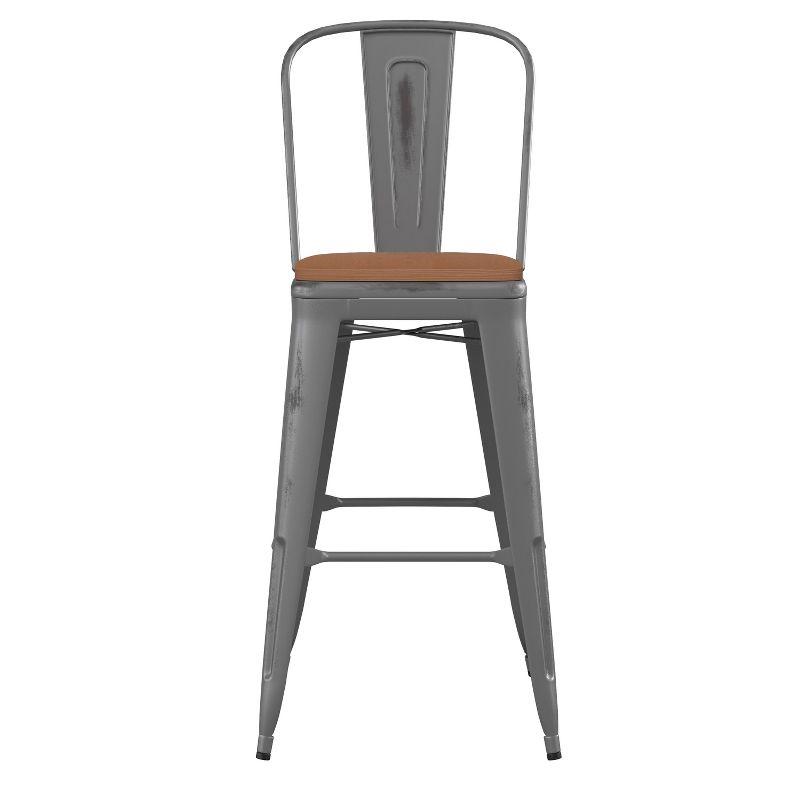 Flash Furniture Lincoln 30'' High Indoor Bar Height Stool with Back with Poly Resin Wood Seat