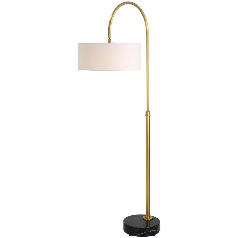 Antique Brushed Brass Arc Floor Lamp with Black Marble Base