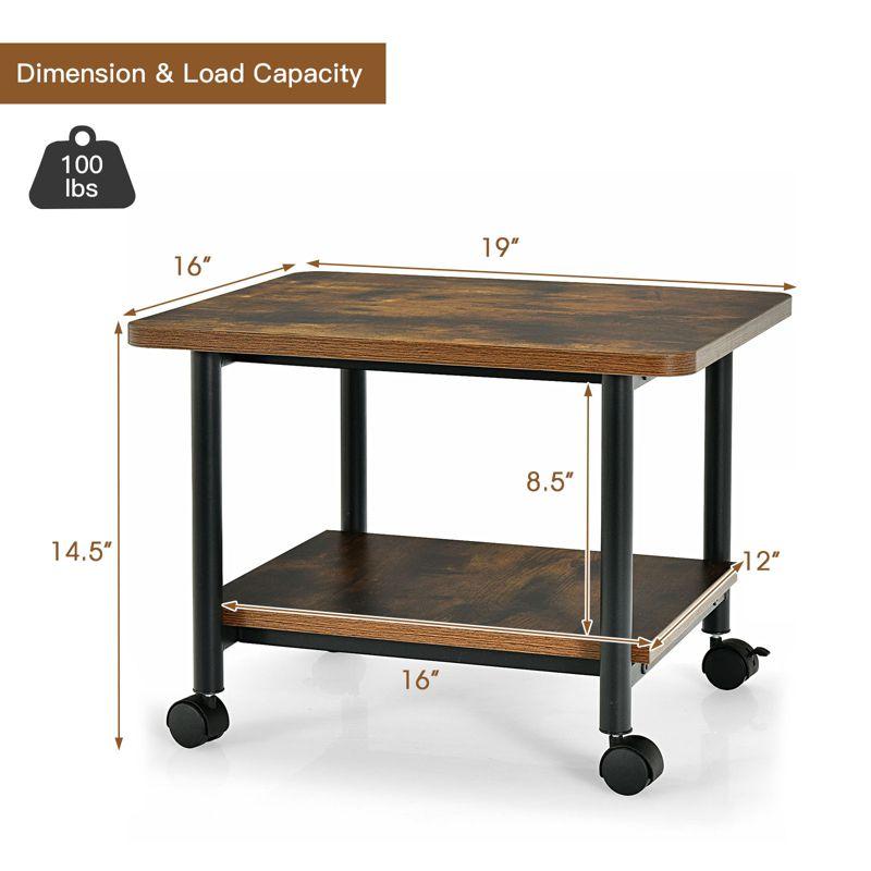 Tangkula 2-Tier Rolling Under Desk Printer Cart with 2 Storage Shelves Printer Stand for home office