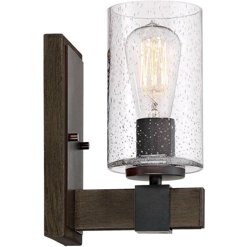 Franklin Iron Works Poetry Industrial Rustic Wall Light Sconce Bronze Wood Grain Hardwire 4 3/4" Fixture Clear Seedy Glass Shade for Bedroom Bathroom