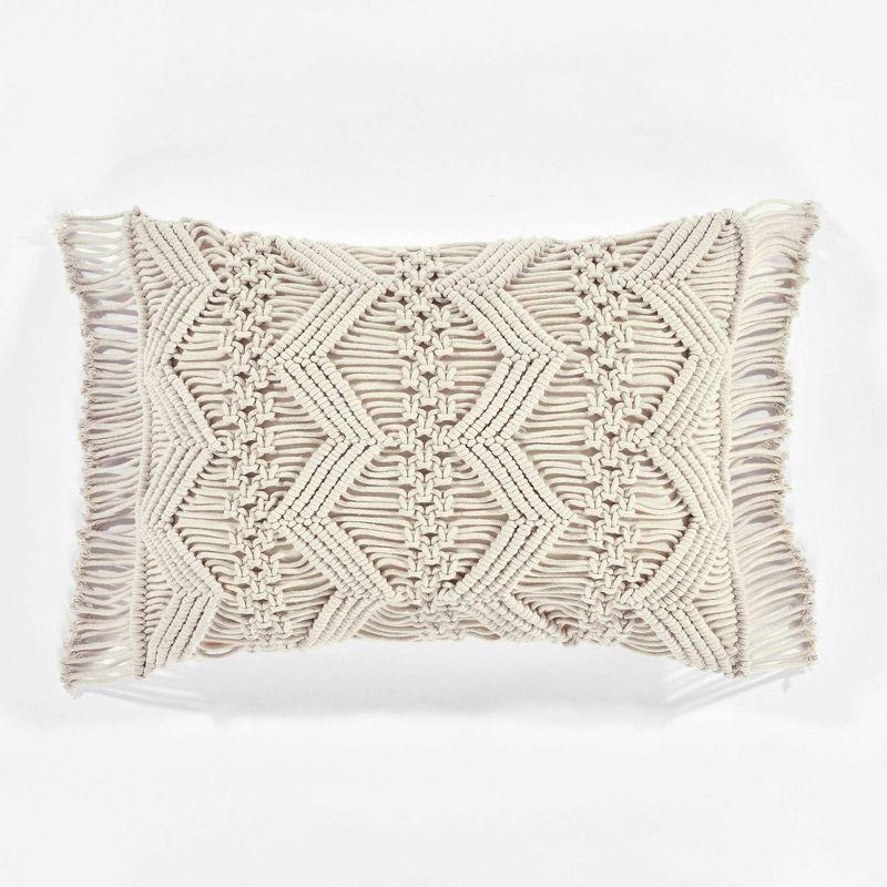 13"x20" Oversize Studio Chevron Macrame Lumbar Throw Pillow Cover with Fringes Neutral - Lush Décor: Cotton Weave, Zipper Closure