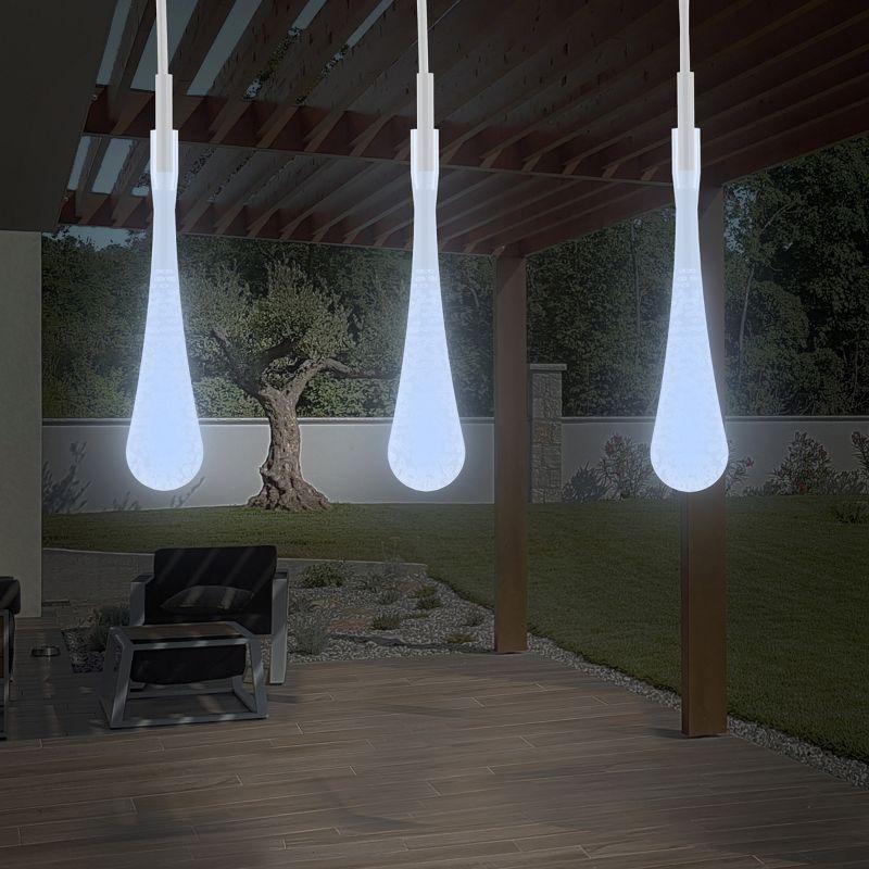 Cool White Solar Powered Teardrop LED Outdoor String Lights