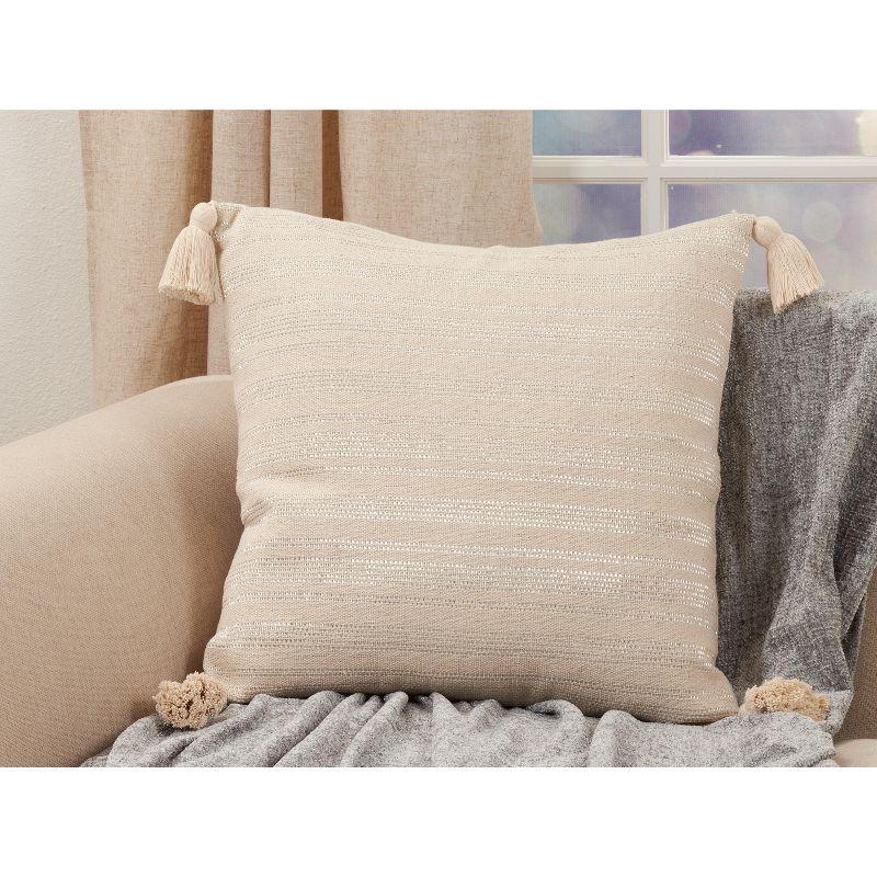 Saro Lifestyle Shimmer Line  Decorative Pillow Cover, Natural, 22"