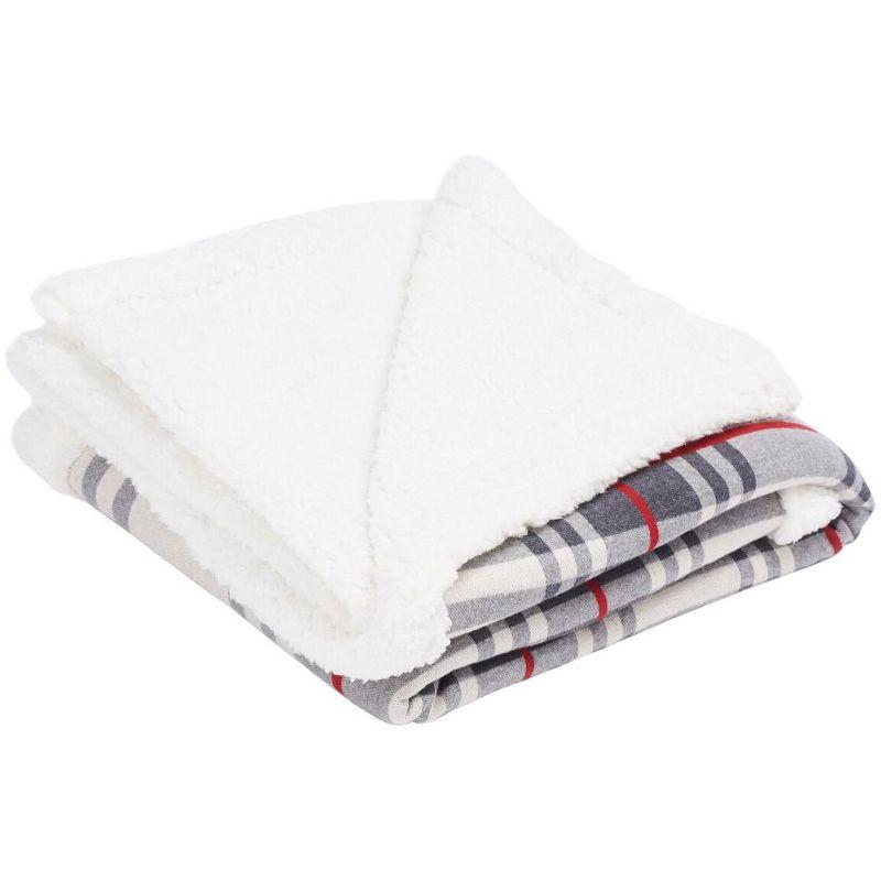 Classic Grey and Red Plaid Cotton Sherpa Throw Blanket - 50" x 60"