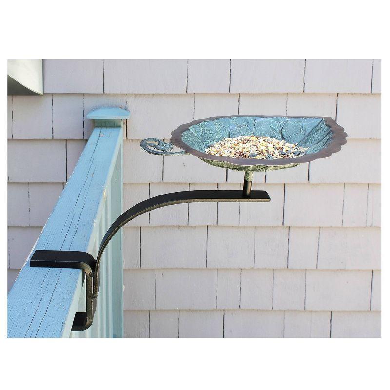 12" Aspen Leaf Birdbath, Antique Brass Plated, Rail-Mounted, Weather-Resistant: No Drill Bracket - ACHLA Designs