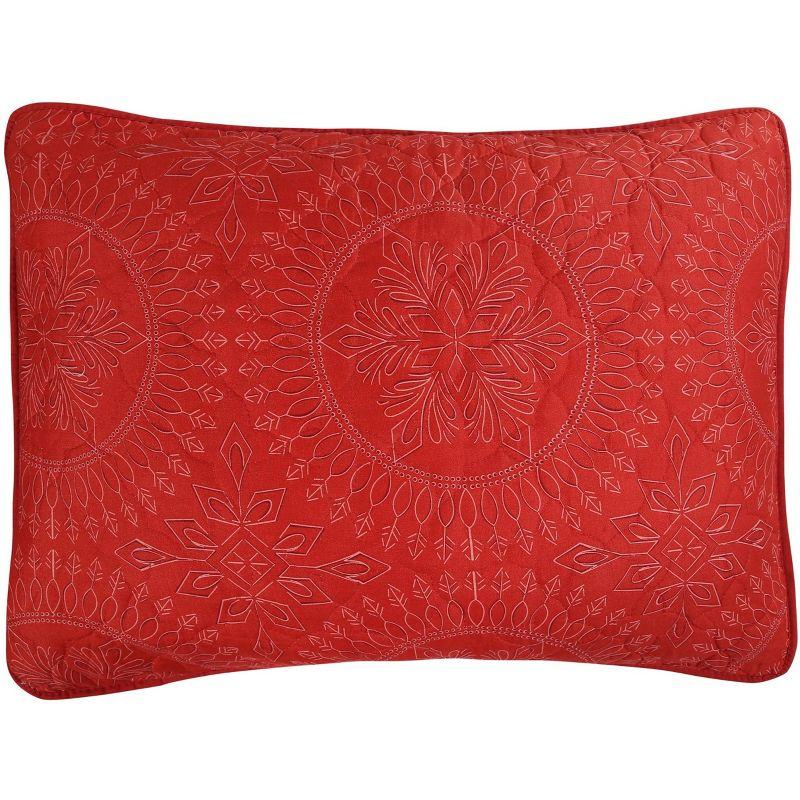 MarCielo 3 Pcs Festive Christmas Quilt Bedspread Set Holiday Bedding Medallion Red
