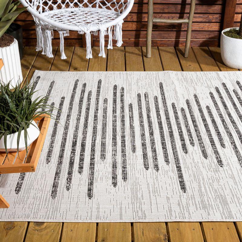 4'x6' Zolak Berber Stripe Geometric Indoor/Outdoor Area Rug, Ivory/Black - JONATHAN Y
