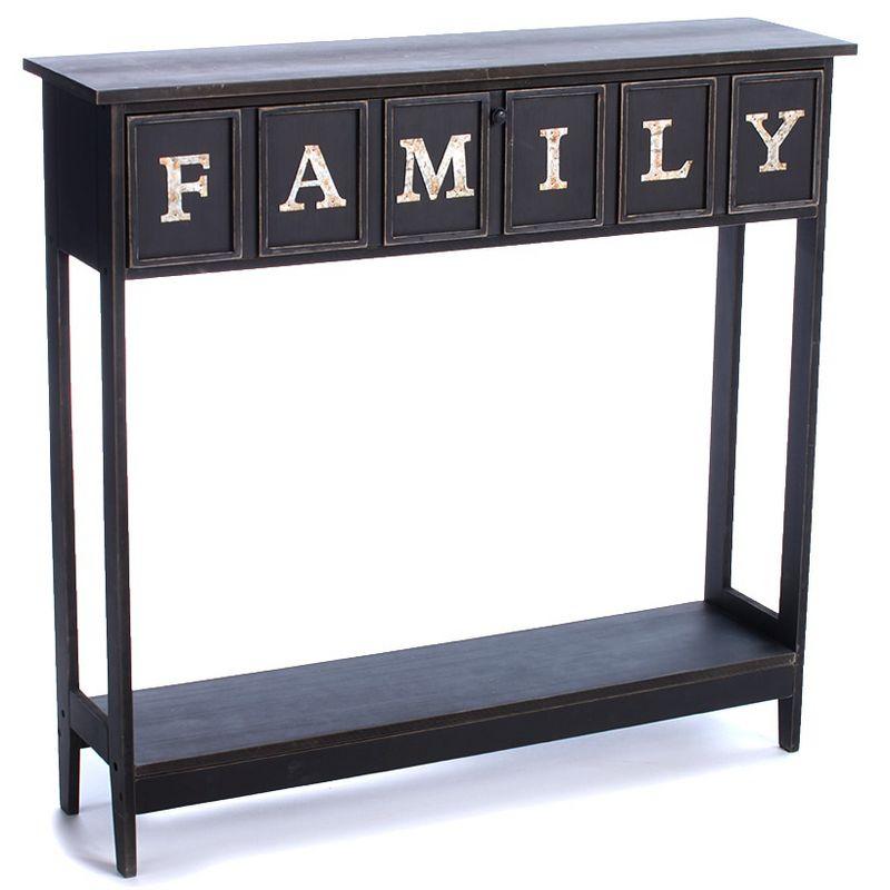 Chic Family Sentiment Black Console Table with Hidden Storage