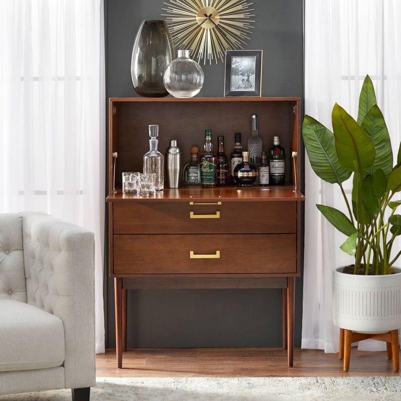 Jasper Walnut Tall Bar Cabinet with Brass Handles