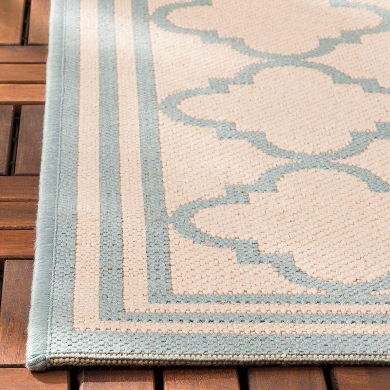 Aqua and Cream Geometric Square Indoor/Outdoor Rug