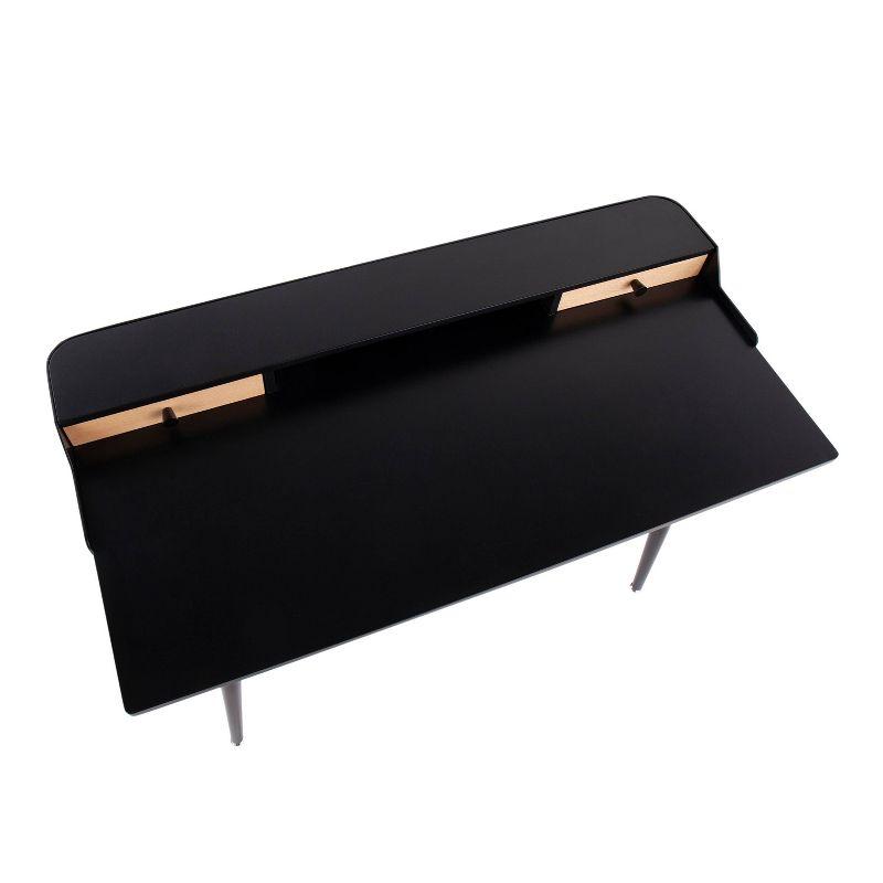 Harvey Contemporary Computer Desk Steel/Wood Black - LumiSource: Mid-Century Office Furniture, 2 Drawers, Open Shelf Storage