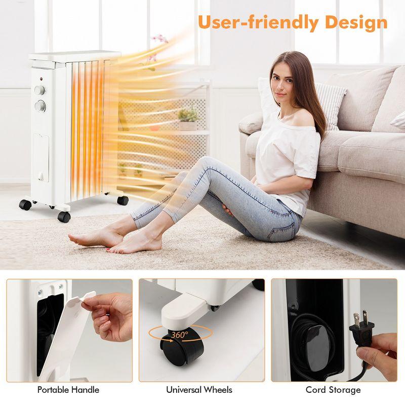 Costway 1500W Oil Filled Radiator Heater Electric Space Heater w/ Humidifier White\Black