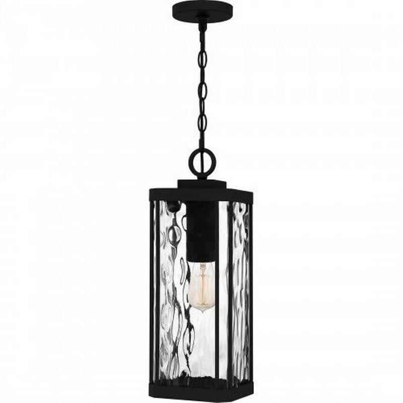 Balchier Matte Black Outdoor Hanging Lantern with Clear Hammered Glass