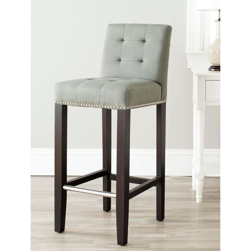 Seamist Gray Transitional Birchwood Bar Stool with Nailhead Trim