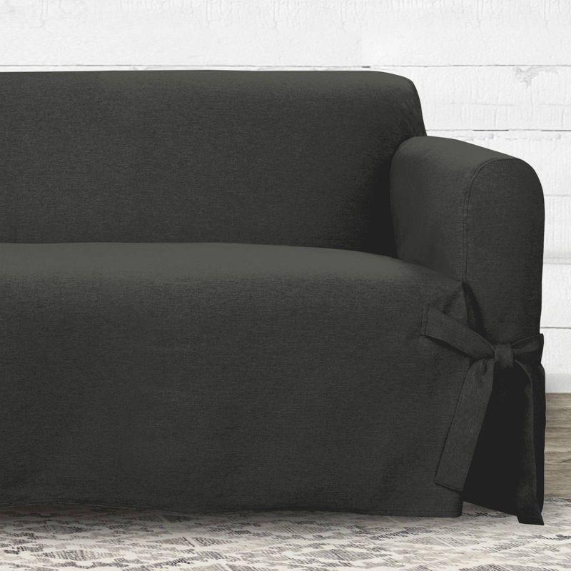 Charcoal Farmhouse Basketweave Loveseat Slipcover