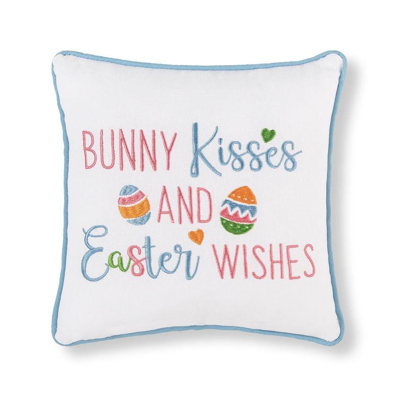C&F Home 10" x 10" Easter "Bunny Kisses & Easter Wishes" Embroidered Small/Petite Spring Themed Accent Pillow