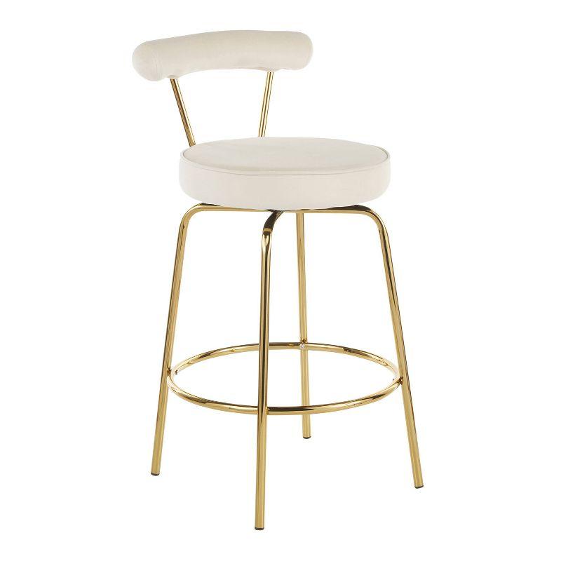 Set of 2 Rhonda Glam Counter Height Barstools Cream Velvet - LumiSource: Gold Finish, Metal Frame, Swivel Function
