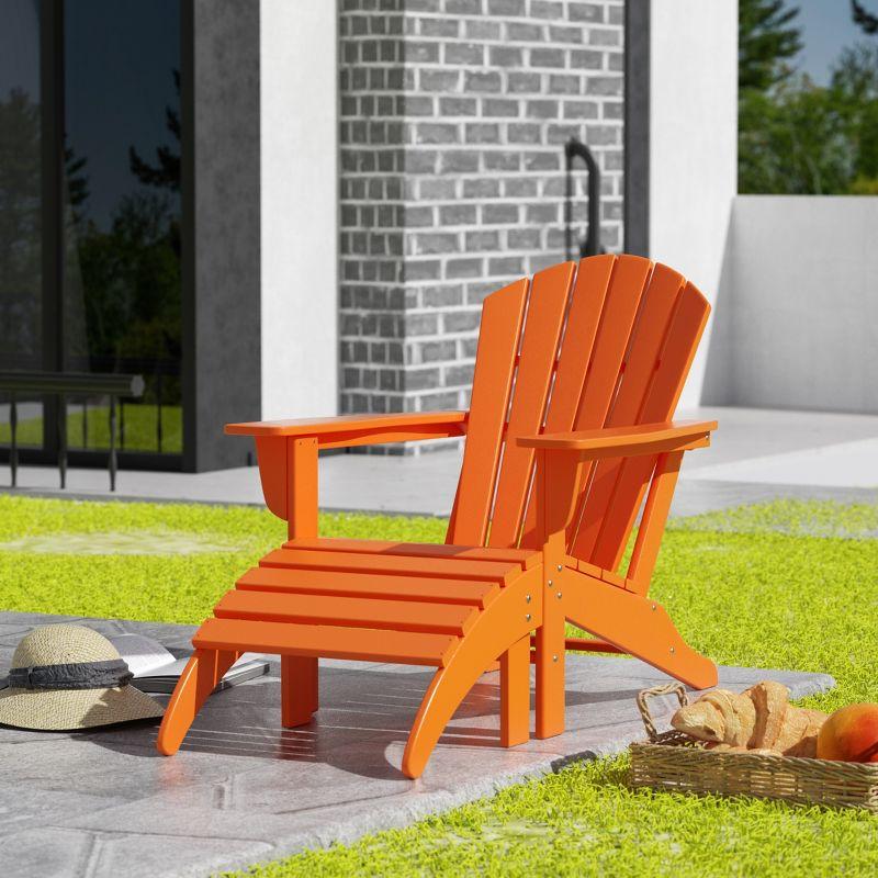 Orange HDPE Outdoor Adirondack Chair with Ottoman Set