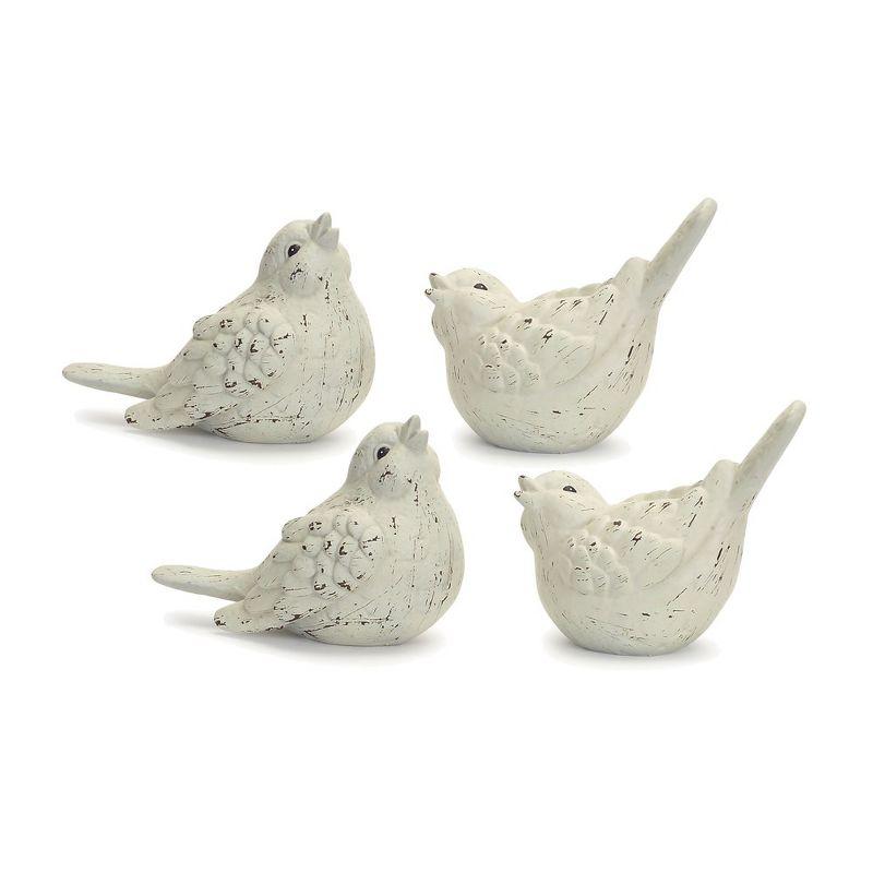 Set of 4 Beige and Brown Ceramic Bird Figurines