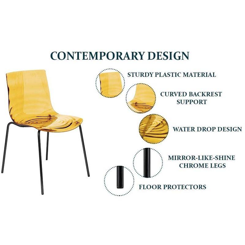 LeisureMod Astor Acrylic Dining Chair - Water Ripple Design & Chrome Finish Metal Legs, Stackable Accent Side Chair