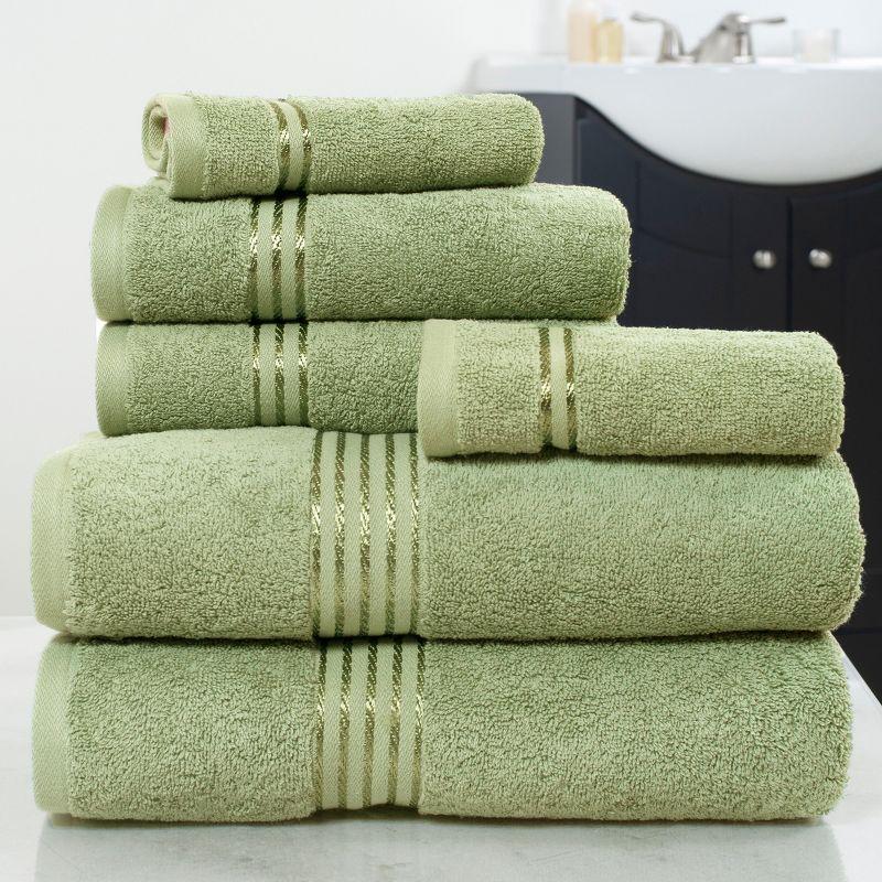 Green 100% Cotton 6-Piece Towel Set with Hand and Washcloths