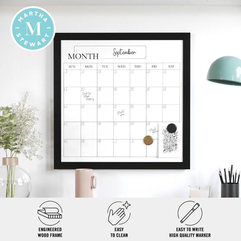 Thomas Martha Stewart Magnetic Monthly Calendar Dry Erase Board with Woodgrain Frame, Dry Erase Marker, and 2 Magnets