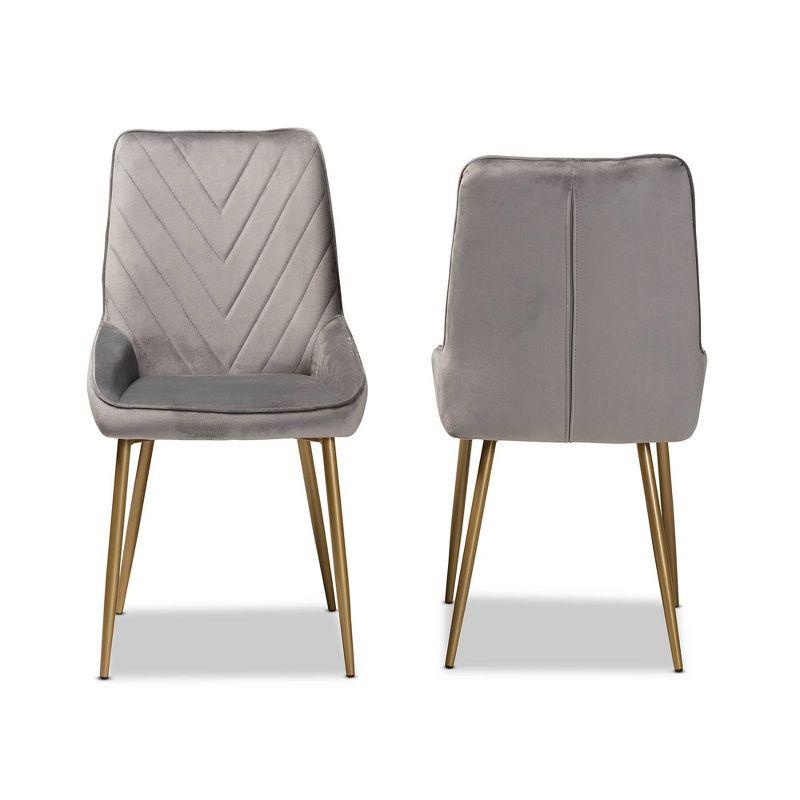 2pc Priscilla Velvet Fabric Upholstered Metal Dining Chair Set Gray/Gold - Baxton Studio