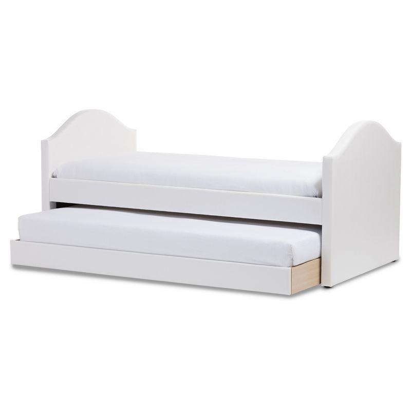 Twin Alessia Faux Leather Upholstered Daybed with Guest Trundle Bed White - Baxton Studio: MDF Frame, Polyester Fill