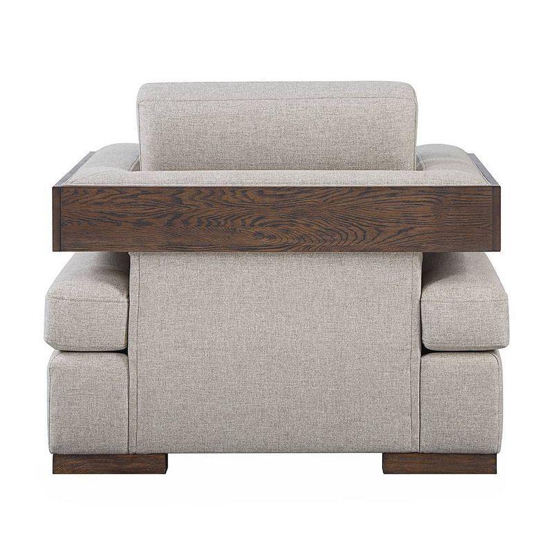 Niamey Beige Fabric and Walnut Wood Accent Chair