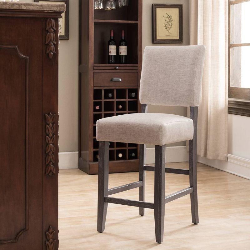 Set of 2 Counter Height Barstools Gray - Leick Home: Upholstered Linen, Padded Back, Wood Frame