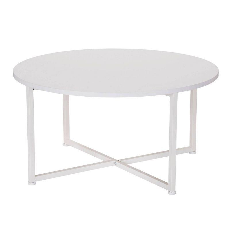 Modern Minimalist Round White Metal Coffee Table with Laminate Finish