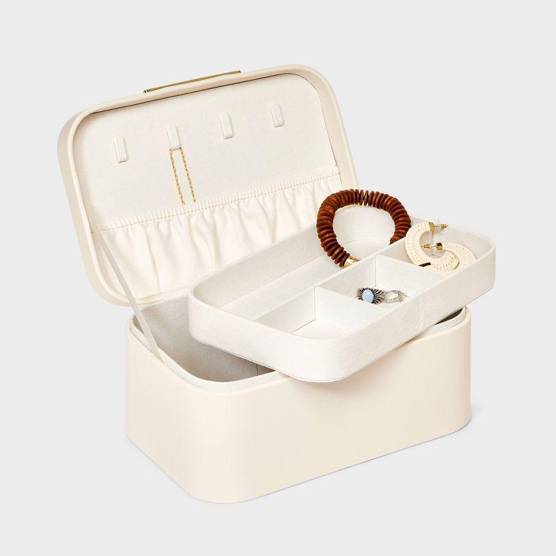 Cream Leather Jewelry Organizer with Gold-Tone Handle