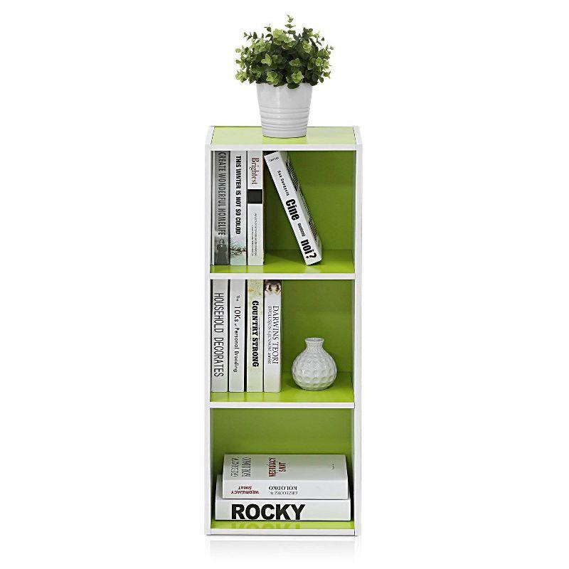 Sleek White 3-Tier Open Shelf Bookcase with Green Accents