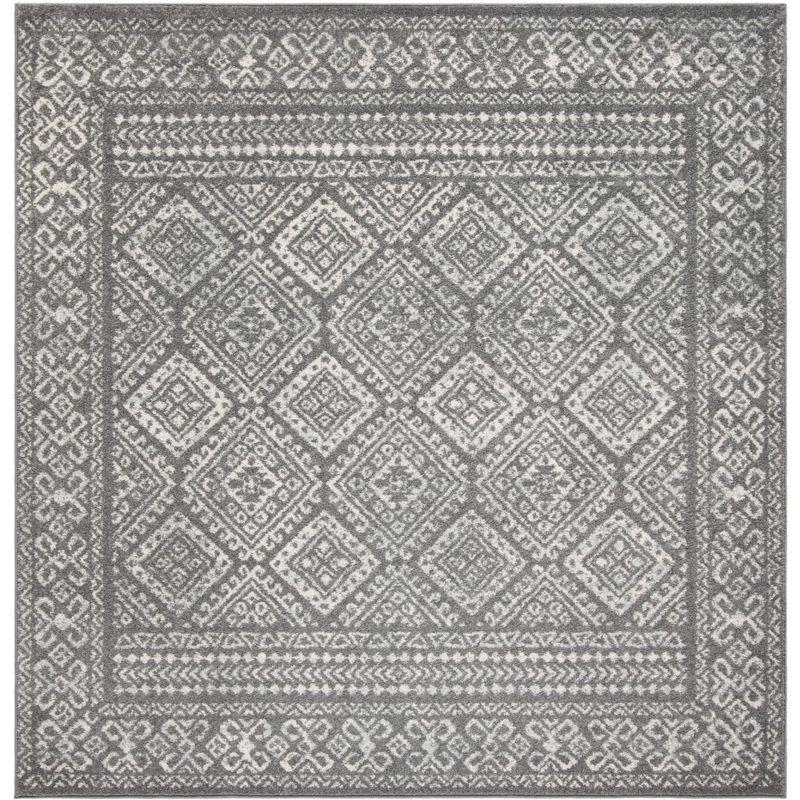 Tulum TUL264 Power Loomed Indoor Area Rug - Dark Grey/Ivory - 5'x5' - Safavieh