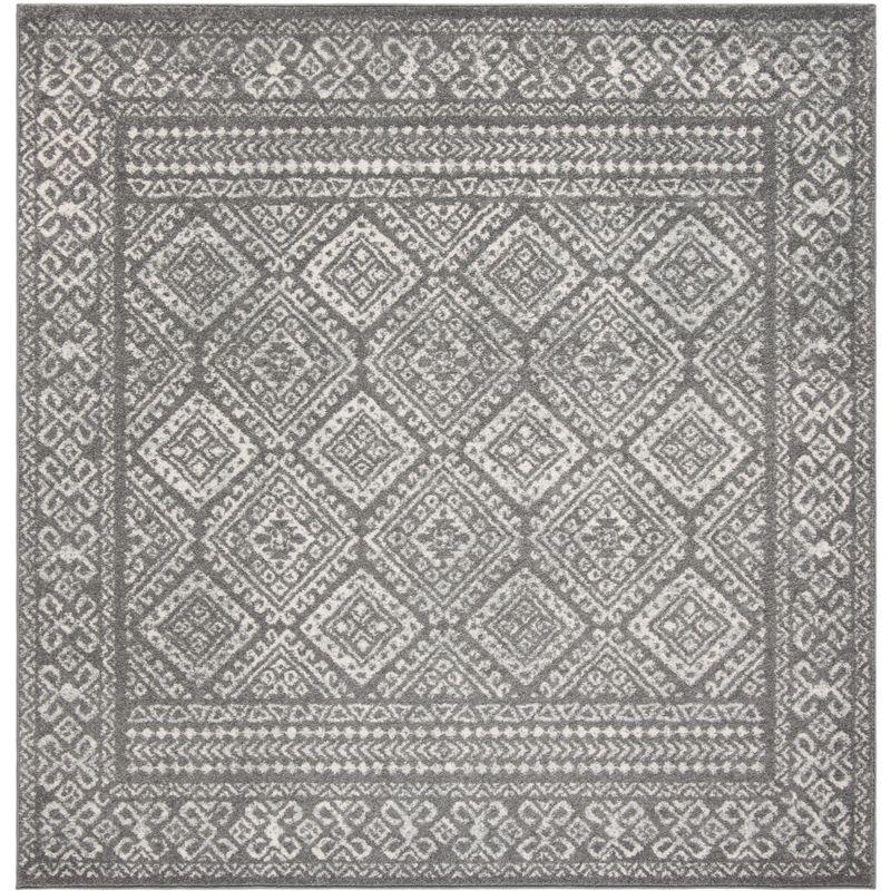 Gray Square Hand-Knotted Easy-Care Synthetic Area Rug, 5'x5'