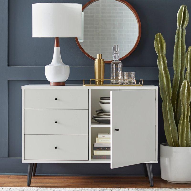 Mid-Century Modern White Buffet with Black Accents