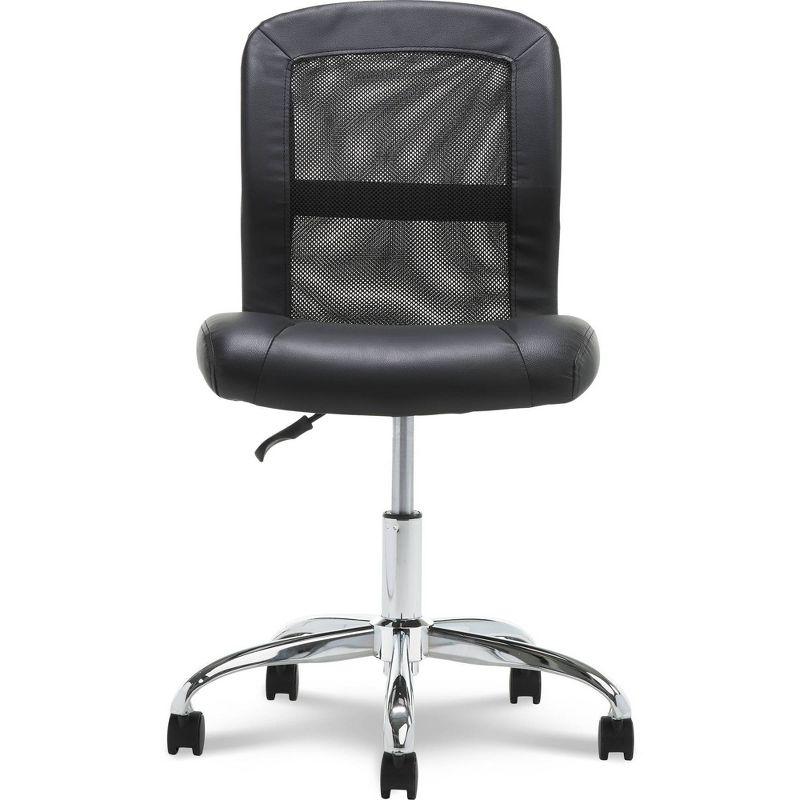 Sleek Black Faux Leather Armless Task Chair with Mesh Back